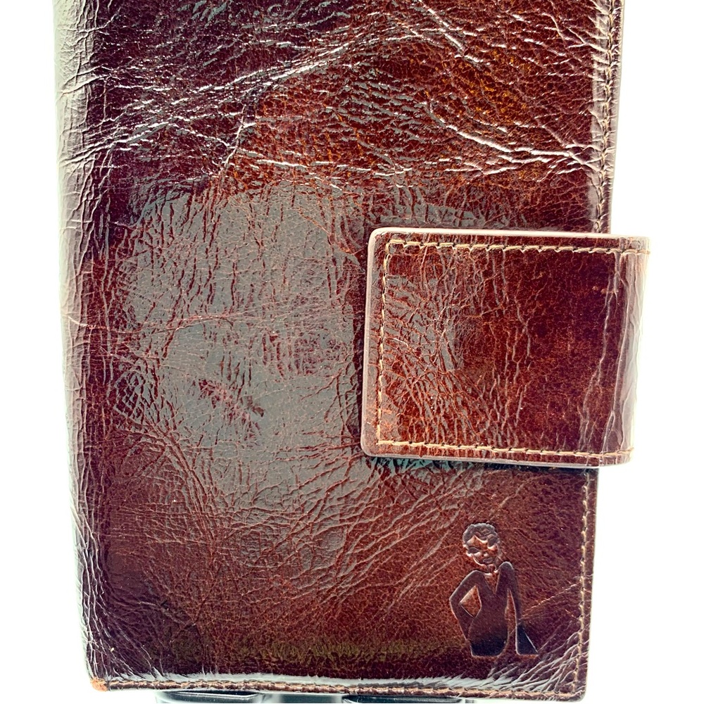 Helen Welsh Slim Bi-Fold Leather Wallet 5.25" x 4" x .75"  Embossed w a Lady